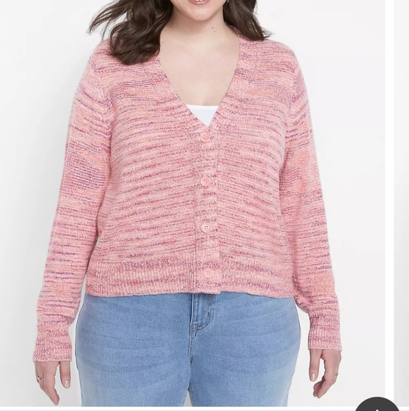 Lane Bryant Sweaters - Lane Bryant Pink Button-Front Spacedye Cardigan